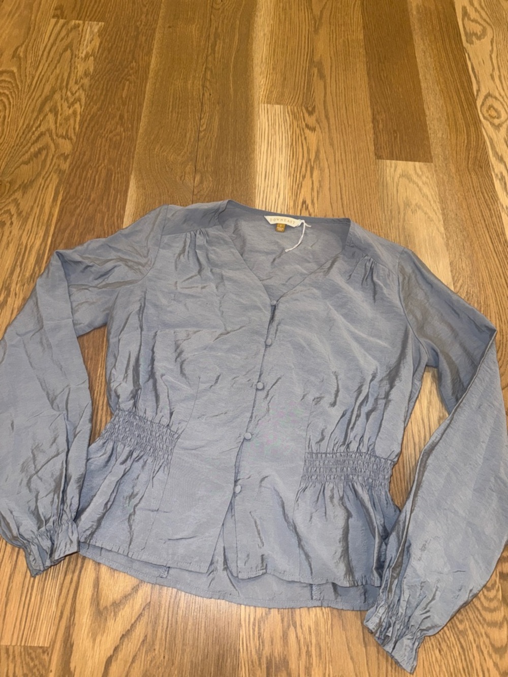 DownEast Slate Blue Button-Front Long Sleeve Blouse